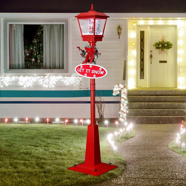 Christmas LED Street Light Snowing Post Xmas Decoration Ornaments Lamp Lantern Music Indoor Outdoor 180CM