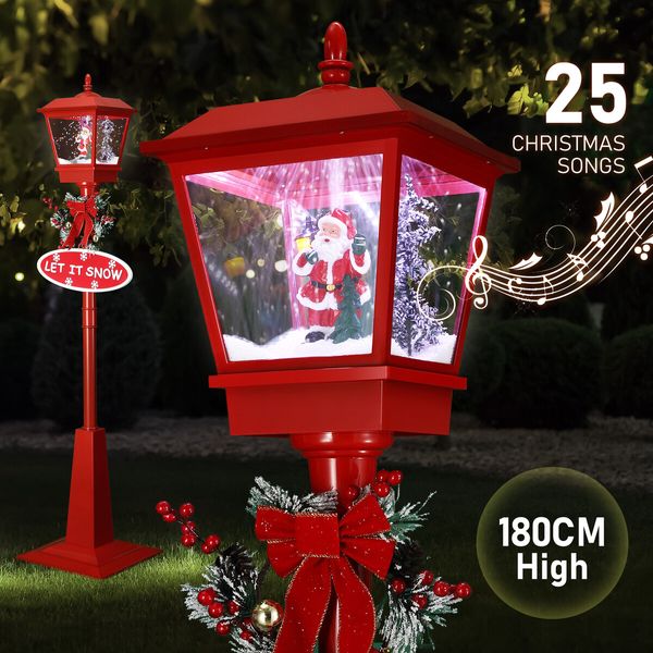 Christmas LED Street Light Snowing Post Xmas Decoration Ornaments Lamp Lantern Music Indoor Outdoor 180CM