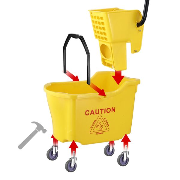 Commercial Mop Bucket Wringer Side Press Home Cleaning Cart Squeezer Combo Hotel All-In-One Heavy-Duty Wheels Yellow 32L