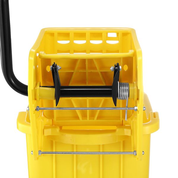 Commercial Mop Bucket Wringer Side Press Home Cleaning Cart Squeezer Combo Hotel All-In-One Heavy-Duty Wheels Yellow 32L