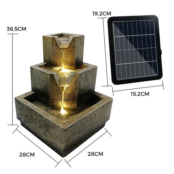 Solar Water Fountain Garden Features Outdoor LED Bird Bath Indoor 3 Tier Battery Panel