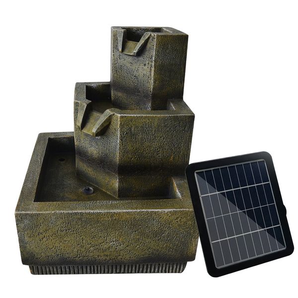 Solar Water Fountain Garden Features Outdoor LED Bird Bath Indoor 3 Tier Battery Panel