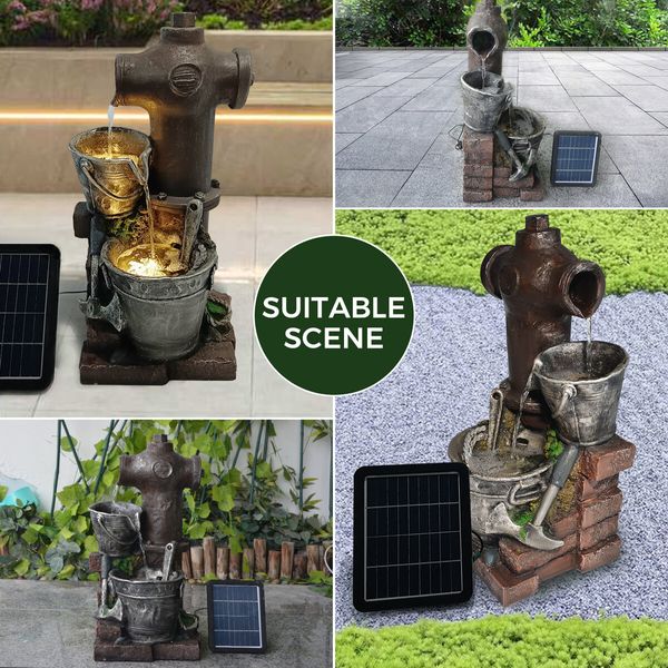 Solar Powered Water Fountain Outdoor Garden Features Cascading Bird Bath LED Indoor Backyard Pond