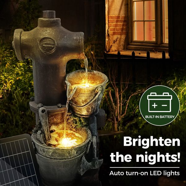 Solar Powered Water Fountain Outdoor Garden Features Cascading Bird Bath LED Indoor Backyard Pond