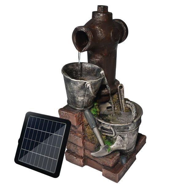 Solar Powered Water Fountain Outdoor Garden Features Cascading Bird Bath LED Indoor Backyard Pond