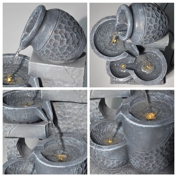 Outdoor Solar Water Fountain Garden Features 4 Tier LED Bird Bath Indoor Rechargeable Panel 