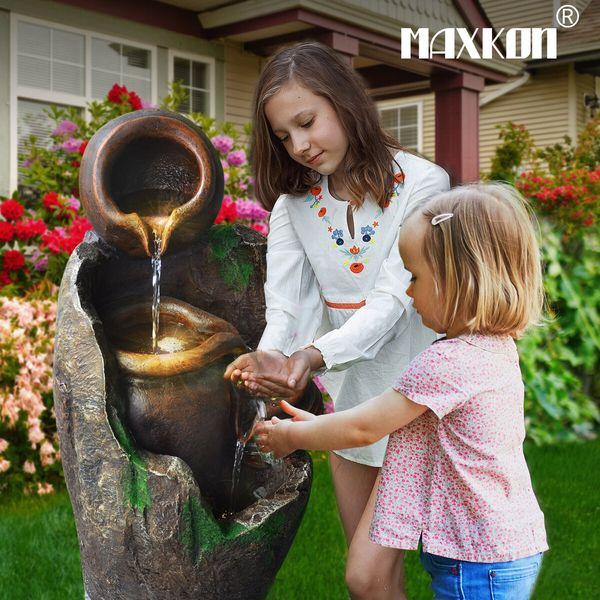 Garden Fountain Solar Water Features Outdoor LED Waterfall Indoor Patio Backyard Battery Panel 4 Tier