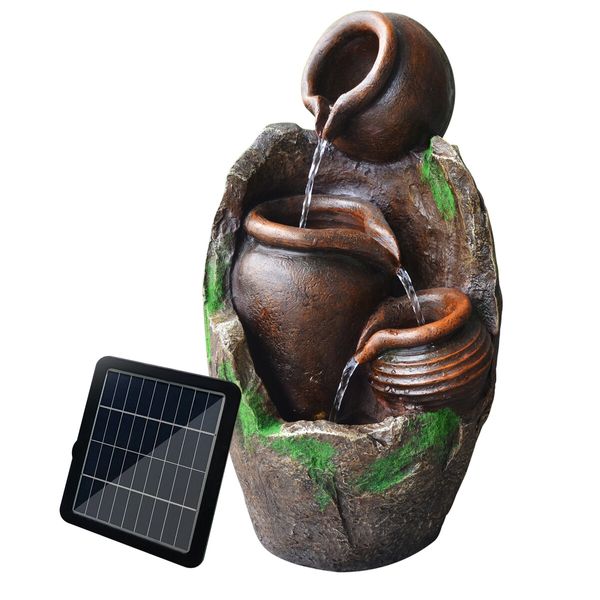 Garden Fountain Solar Water Features Outdoor LED Waterfall Indoor Patio Backyard Battery Panel 4 Tier