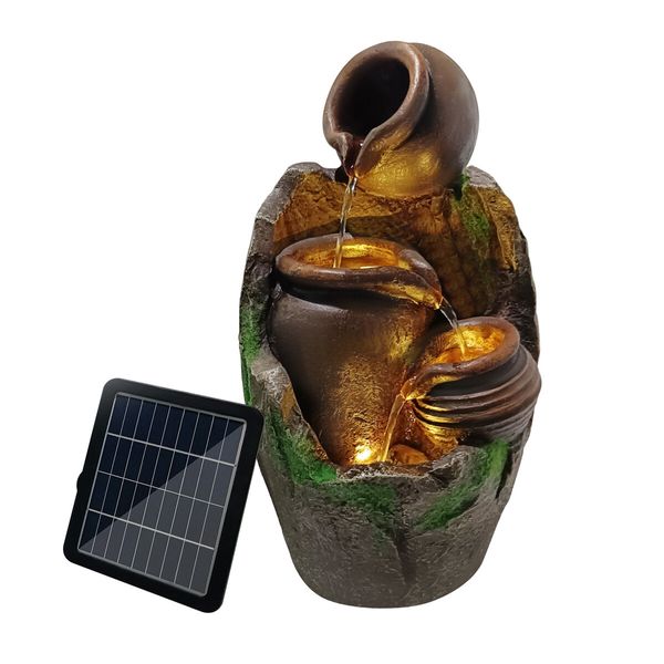 Garden Fountain Solar Water Features Outdoor LED Waterfall Indoor Patio Backyard Battery Panel 4 Tier