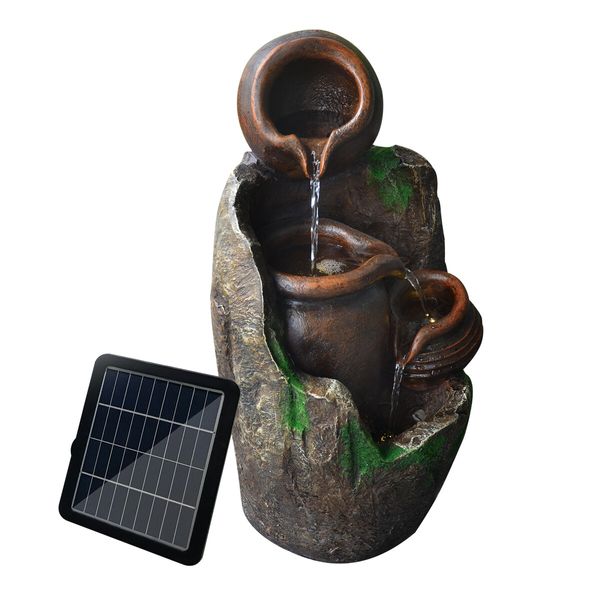 Garden Fountain Solar Water Features Outdoor LED Waterfall Indoor Patio Backyard Battery Panel 4 Tier