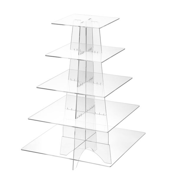 5 Tier Cupcake Stand Acrylic Display Shelf Tower Unit Bakery Donut Cake Model Pastry Holder Clear for Wedding Party 