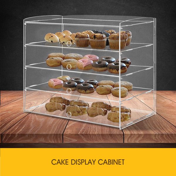 Cupcake Display Cabinet Acrylic Cake Bakery Shelf Unit Case 4 Tier Stand Model Donut Pastry Toy Showcase 5mm Thick Transparent