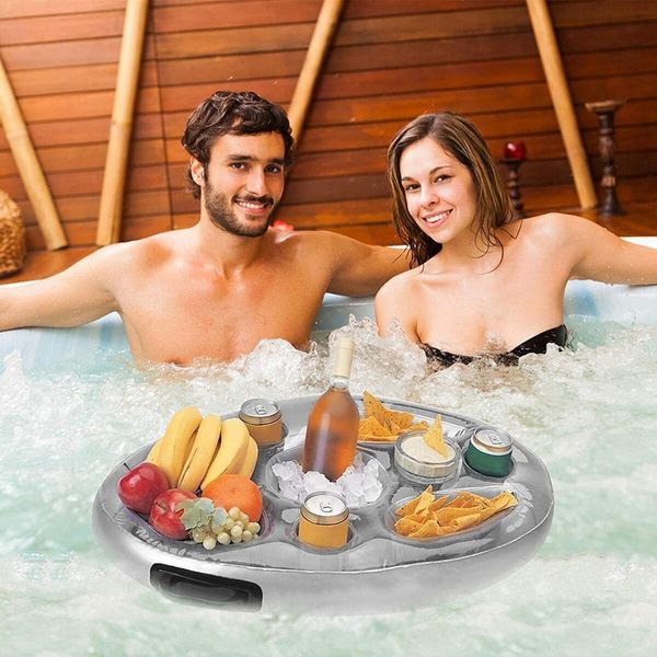 Pool Drink PVC Holder Floats Inflatable Floating  8 holes Tray for Food and Drinks Beer Wine Fun Drink