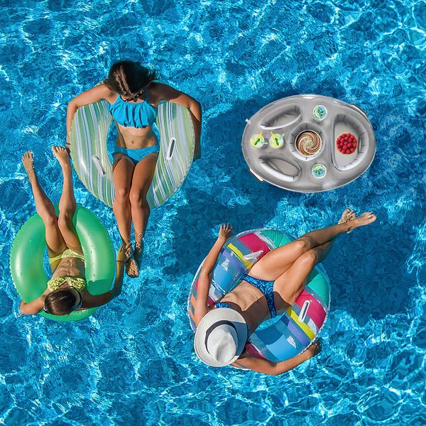 Pool Drink PVC Holder Floats Inflatable Floating  8 holes Tray for Food and Drinks Beer Wine Fun Drink