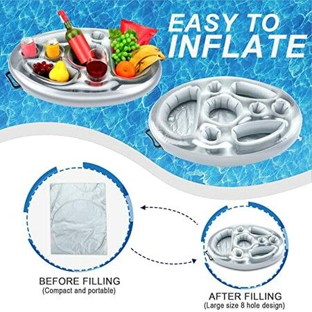 Pool Drink PVC Holder Floats Inflatable Floating  8 holes Tray for Food and Drinks Beer Wine Fun Drink