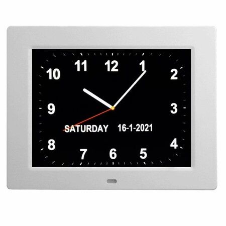 Large Digital Day Clock 8 Alarms Non-Abbreviated Day Month Vision Impaired Seniors White 8-inch 3-interface Display