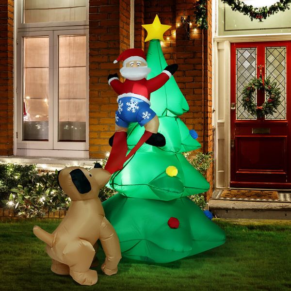 Christmas Tree Santa Claus Climbing Xmax Dog Decor Inflatable Decoration Holiday Light Ornament Blow Up Outdoor Party Garden Built In LED 184cm