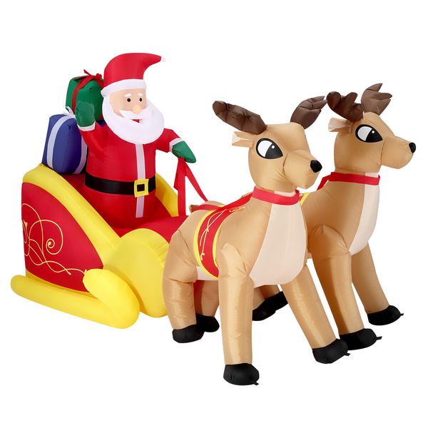 Christmas Santa Claus Sleigh Reindeer Decor Inflatable Decoration Xmas Light Holiday Ornament Blow Up Outdoor Built In LED 220cm