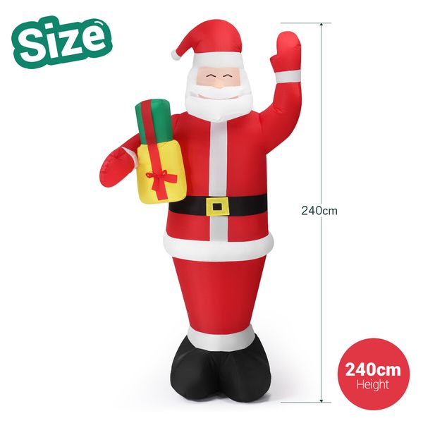 Christmas Santa Claus Decor Inflatable Decoration Xmas Light Holiday Ornament Blow Up Outdoor Indoor Garden Party Yard Built In LED 240cm