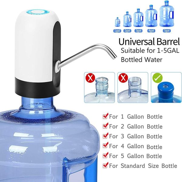 Water Bottle Dispenser 5 Gallon Water Bottle Pump USB Charging Automatic Drinking Water Pump Portable Electric Water Dispenser Water Bottle Switch for Universal 5 Gallon Bottle - White