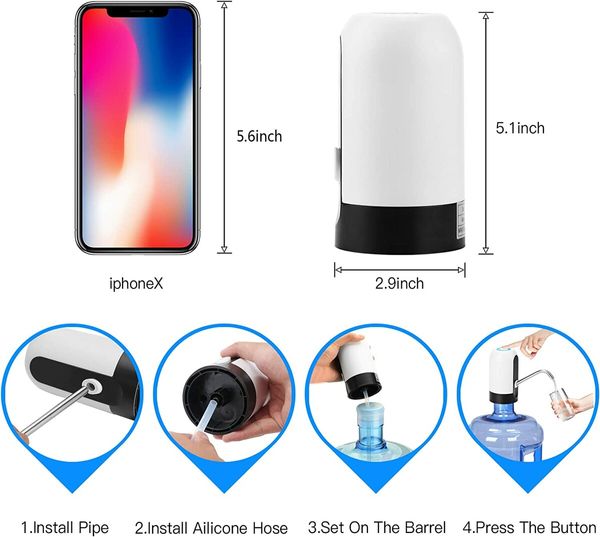 Water Bottle Dispenser 5 Gallon Water Bottle Pump USB Charging Automatic Drinking Water Pump Portable Electric Water Dispenser Water Bottle Switch for Universal 5 Gallon Bottle - White