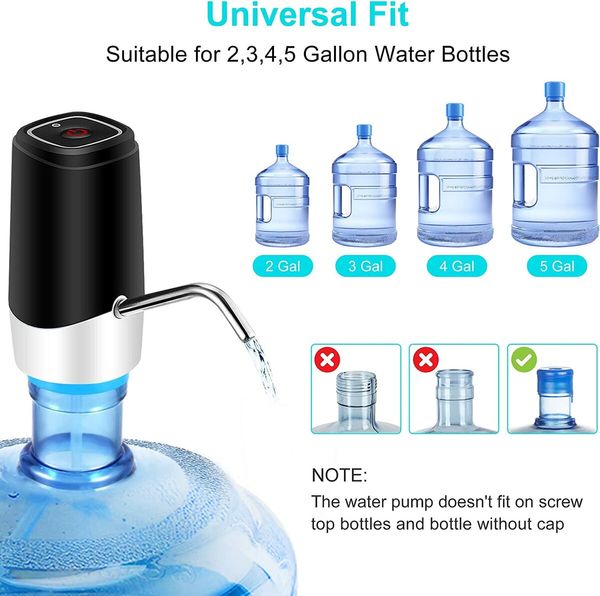 Electric Water Pump,Automatic Drinking Water Dispenser for 5 Gallon Water Bottle,Portable Water Dispenser with USB Charging for Water Jugs (Black)