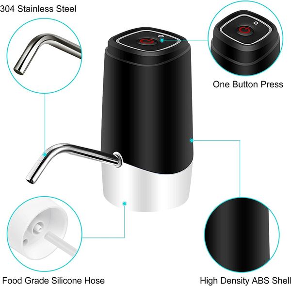 Electric Water Pump,Automatic Drinking Water Dispenser for 5 Gallon Water Bottle,Portable Water Dispenser with USB Charging for Water Jugs (Black)