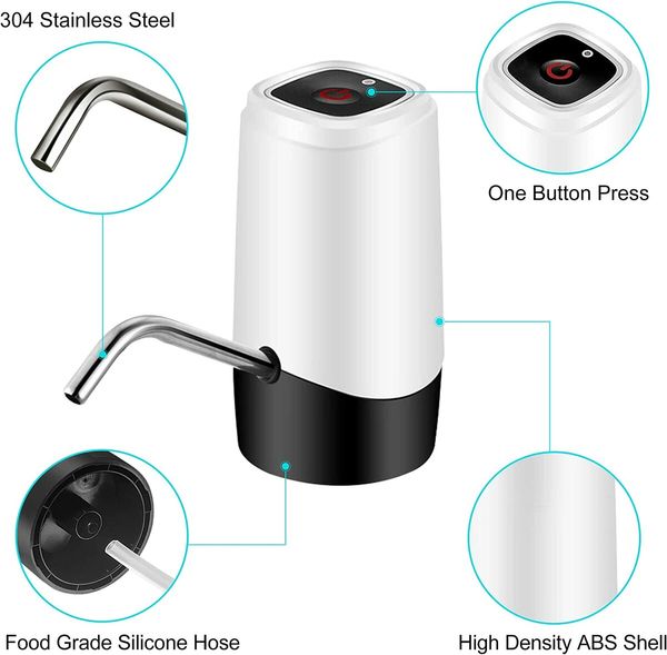 Water Dispenser, Automatic Electric Drinking Water Pump for 5 Gallon Water Bottle and Water Jugs (White)