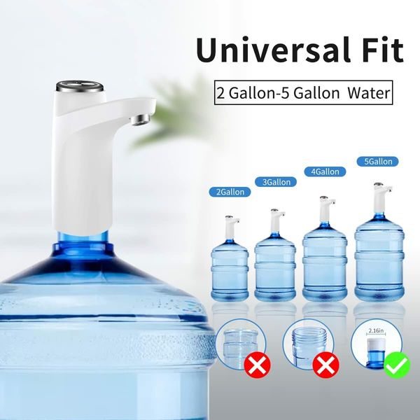 Water Dispenser for 5 Gallon Bottle,Smart Electric Pump,Portable Water Pump for 3 6 Gallon Bottle Universale,Fast Water and Quiet?Large Capacity Battery,Micro USB Charging (White)