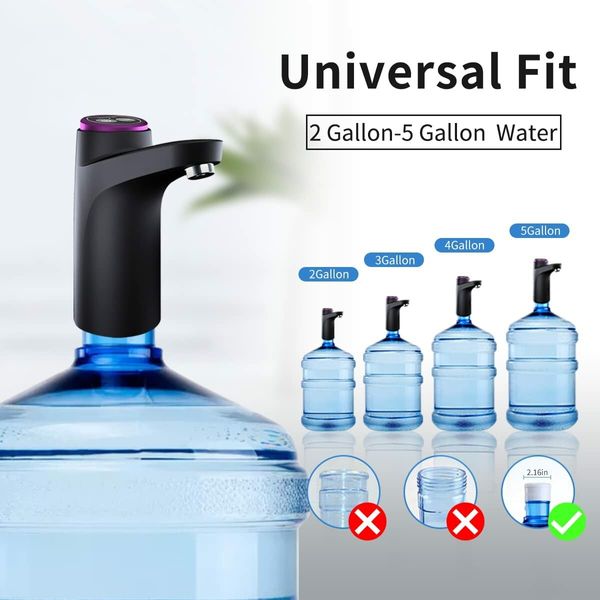 Water Dispenser,Portable Water Bottle Pump for Universal 3,4,5 Gallon with USB Electric Charging and Automatic Off Switch (Black)