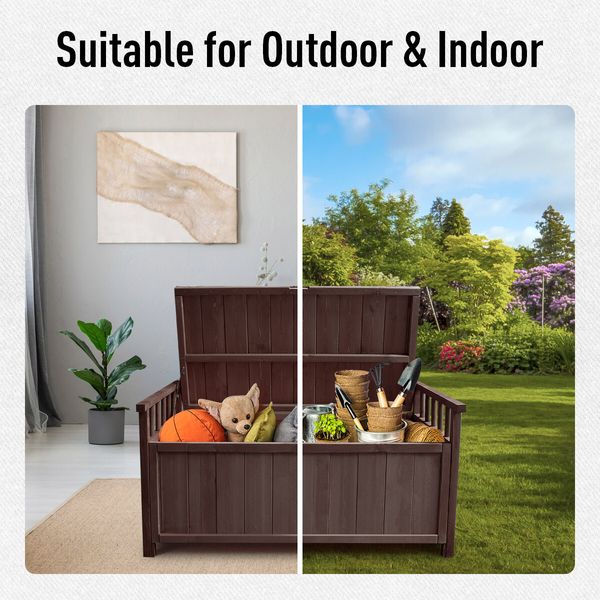 Outdoor Storage Box Wooden Garden Bench Toy Tool Cabinet Patio Bin Deck Outside Container