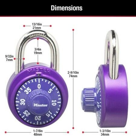 Combination Lock for Gym and School Locker, Purple