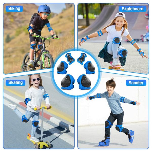 Size S Kids Protective Gear Set Knee Pads for Kids Toddler with Wrist Guards 3 in 1 for Skating Cycling Bike Rollerblading Scooter(Blue)