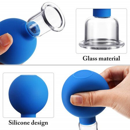 4 Pieces Glass Cupping Set Silicone Massage Vacuum Suction Cups for Body Face Leg Arm Back Shoulder Muscle(Blue)