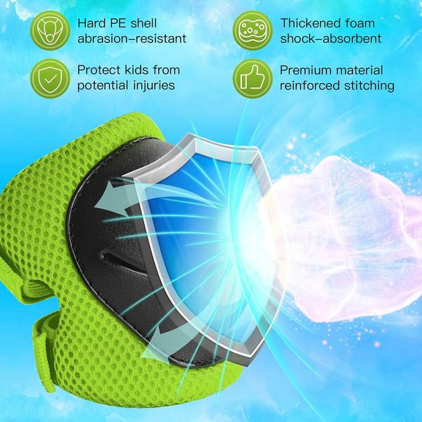 6 PCS Kids Protective Gear Set Knee Pads for Kids Toddler with Wrist Guards 3 in 1 for Skating Cycling Bike Rollerblading Scooter?Green)