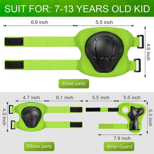 6 PCS Kids Protective Gear Set Knee Pads for Kids Toddler with Wrist Guards 3 in 1 for Skating Cycling Bike Rollerblading Scooter?Green)