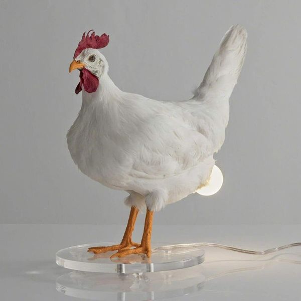 3D Chicken Statues Egg Lamp, Chicken Egg Night Light Table Lamp, Resin ,  Chicken Egg Look  LED Lamp, White