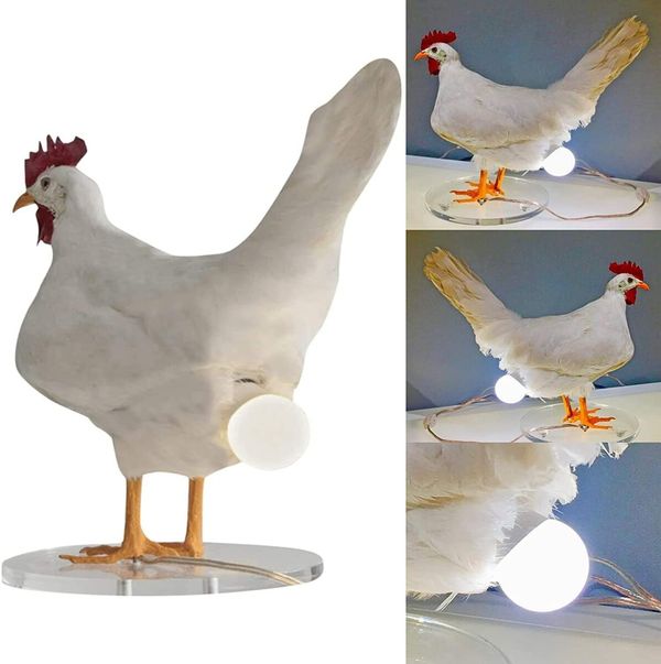 3D Chicken Statues Egg Lamp, Chicken Egg Night Light Table Lamp, Resin ,  Chicken Egg Look  LED Lamp, White