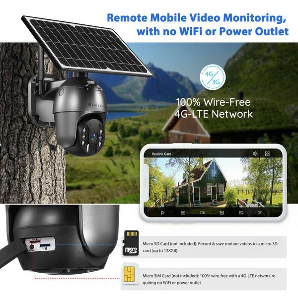 PTZ Security Camera 4G LTE CCTV Spy Wireless Wifi Home Surveillance System Outdoor With Solar Panel Battery SIM Card x4