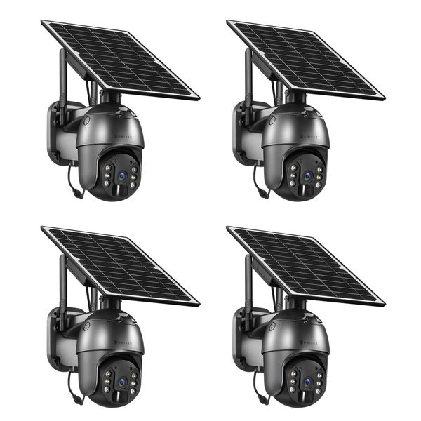 PTZ Security Camera 4G LTE CCTV Spy Wireless Wifi Home Surveillance System Outdoor With Solar Panel Battery SIM Card x4