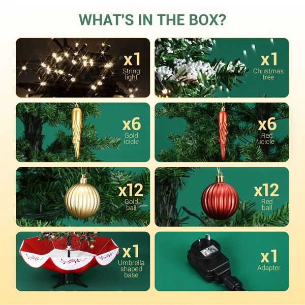 Christmas Tree Decorated Snowing LED String Fairy Lights Xmas Topper Artificial Decoration Balls Icicle Ornament Musical Umbrella Stand 190cm