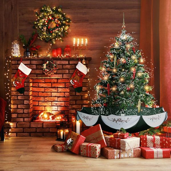 Snowing Christmas Tree Green Artificial Xmas Topper LED String Fairy Lights Decoration Ball Musical Snow Ornament Umbrella Stand 140cm