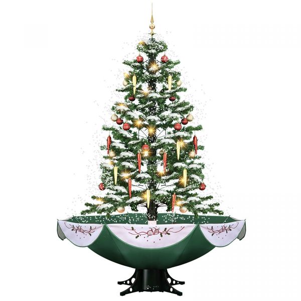 Snowing Christmas Tree Green Artificial Xmas Topper LED String Fairy Lights Decoration Ball Musical Snow Ornament Umbrella Stand 140cm