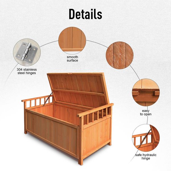 Outdoor Storage Box Wooden Toy Tool Cabinet Bin Garden Patio Bench Deck Container Outside