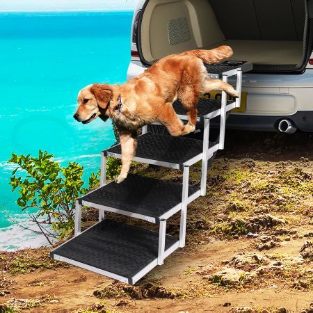 PaWz 5 Steps Dog Ramp Adjustable Height Stair Car Dog Folding Portable Aluminium