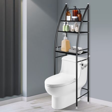 Duxta 3 Over Tiers Toilet Shelf Bathroom Rack Storage Stand Organiser Wash Machine Steel Black