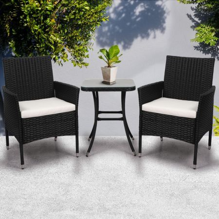 Levede 3 Pcs Outdoor Furniture Set Chair Table Patio Garden Rattan Seat Setting