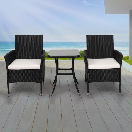 Levede 3 Pcs Outdoor Furniture Set Chair Table Patio Garden Rattan Seat Setting