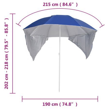 Beach Umbrella with Side Walls Blue 215 cm