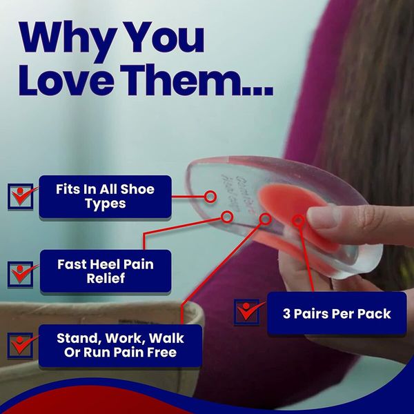Gel Heel Cups Plantar Fasciitis Inserts,6 Pack,Silicone Heel Cup Pads for Bone Spurs Pain Relief Protectors of Your Sore or Bruised Feet Best Insole Gels Treatment (Small)